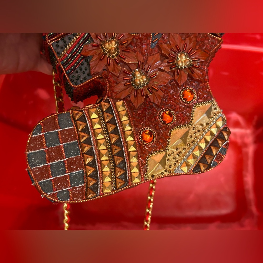 Christmas Stocking Jeweled Beaded Box Purse Clutch Handbag Holiday Unique - Picture 9 of 13